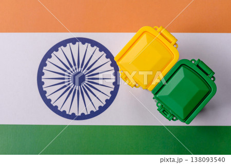 Bins for trash or garbage, a conceptual background for selective waste disposal. Bins for trash Bins for trash or garbage, a conceptual background for selective waste disposal. Bins for trash 138093540