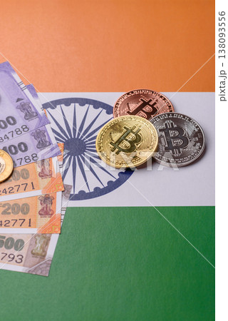A conceptual financial background, Bitcoin against the Rupee. Bitcoin on the Indian currency A conceptual financial background, Bitcoin against the Rupee. Bitcoin on the Indian currency 138093556
