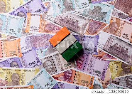 Cargo containers on the Indian money as a conceptual backdrop for goods export. Cargo containers 138093630