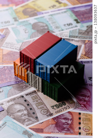 Cargo containers on the Indian money as a conceptual backdrop for goods export. Cargo containers Cargo containers on the Indian money as a conceptual backdrop for goods export. Cargo containers 138093637