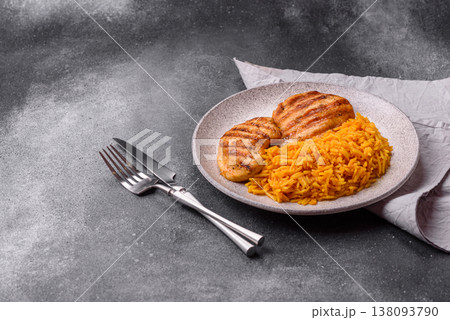 Dajaj Mashwi, an Arabic dish with rice and chicken, salt, and spices. Dajaj Mashwi as a background 138093790