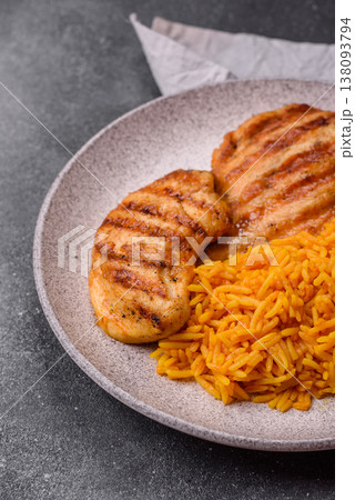 Dajaj Mashwi, an Arabic dish with rice and chicken, salt, and spices. Dajaj Mashwi as a background 138093794