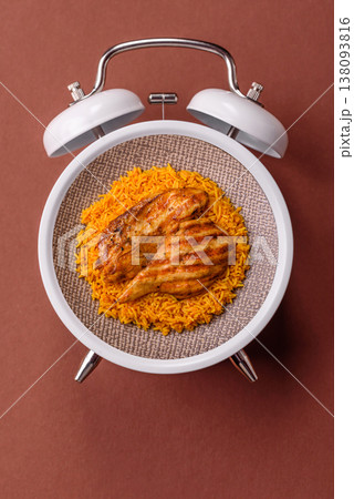 Dajaj Mashwi, an Arabic dish with rice and chicken, salt, and spices. Dajaj Mashwi Dajaj Mashwi, an Arabic dish with rice and chicken, salt, and spices. Dajaj Mashwi 138093816