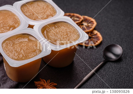Apple sweet sauce, baby food, canned ingredient for desserts. Apple sauce Apple sweet sauce, baby food, canned ingredient for desserts. Apple sauce 138093826
