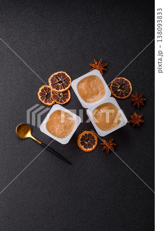 Apple sweet sauce, baby food, canned ingredient for desserts. Apple sauce Apple sweet sauce, baby food, canned ingredient for desserts. Apple sauce 138093833