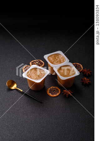 Apple sweet sauce, baby food, canned ingredient for desserts. Apple sauce Apple sweet sauce, baby food, canned ingredient for desserts. Apple sauce 138093834