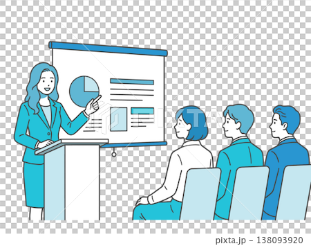 会社説明会でプレゼンする女性 採用セミナー 就職活動 ビジネスイラスト 138093920