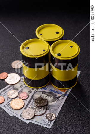 A barrel of oil against a backdrop of dollars as a concept for the oil crisis. A barrel of oil A barrel of oil against a backdrop of dollars as a concept for the oil crisis. A barrel of oil 138093992