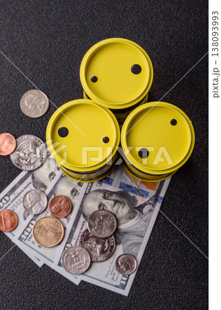 A barrel of oil against a backdrop of dollars as a concept for the oil crisis. A barrel of oil A barrel of oil against a backdrop of dollars as a concept for the oil crisis. A barrel of oil 138093993