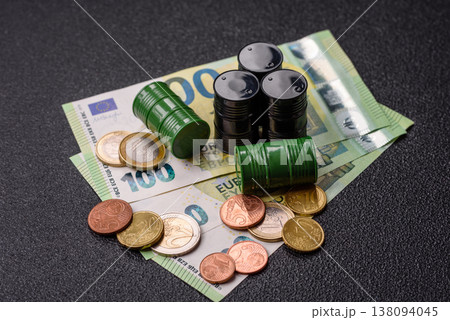 A barrel of oil against a backdrop of euro as a concept for the oil crisis. A barrel of oil 138094045