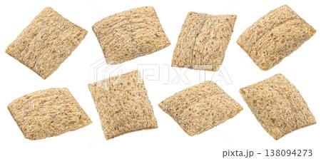 Sweet cereal pillows isolated on white background with clipping path, copy space, full depth of field 138094273
