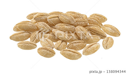 Dry peeled barley grains isolated on white background, full depth of field Dry peeled barley grains isolated on white background, full depth of field 138094344