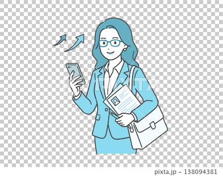 一位女性正在透過求職尋求職業發展：她正在查看自己的智慧型手機和履歷（商業插圖） 138094381