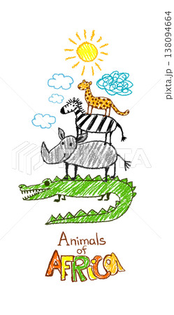 Cartoon Set of African animals for children's drawings. Original bookmark Hand drawn. Not AI, vector illustration. Cartoon Set of African animals for children's drawings. Original bookmark Hand drawn. Not AI, vector illustration. 138094664