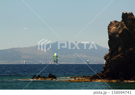 Sailboats sail in windy weather in the blue waters of the Aegean Sea, on the shores of the famous holiday destination Bodrum. Sailboats sail in windy weather in the blue waters of the Aegean Sea, on the shores of the famous holiday destination Bodrum. 138094741
