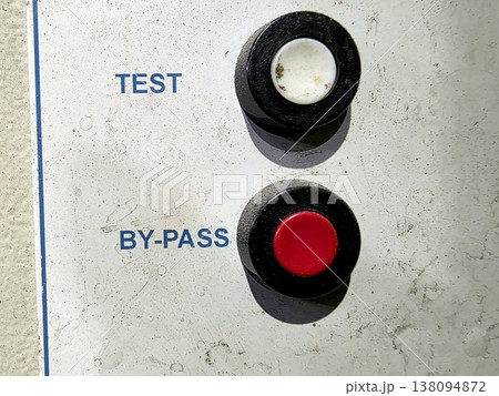 Panel With Buttons for Test and By Pass Functions in a Control Room Setting Panel With Buttons for Test and By Pass Functions in a Control Room Setting 138094872