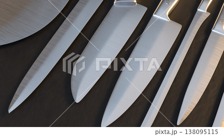 Professional Kitchen Knives Set On Dark Background 3d render. Professional Kitchen Knives Set On Dark Background 3d render. 138095115