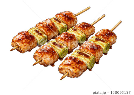焼き鳥ネギ間のシンプル素材 居酒屋グルメイメージ おつまみ 白背景 138095157