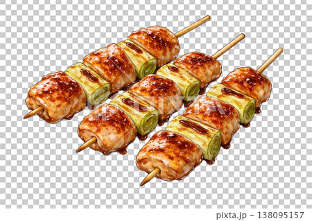 焼き鳥ネギ間のシンプル素材 居酒屋グルメイメージ おつまみ 白背景 138095157