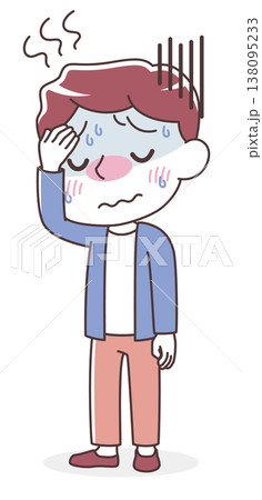 熱っぽくてだるい男性のイラスト(発熱・体調不良) 熱っぽくてだるい男性のイラスト(発熱・体調不良) 138095233