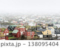 Misty morning over the colorful cityscape of Thorshavn, Faroe Islands. 138095404