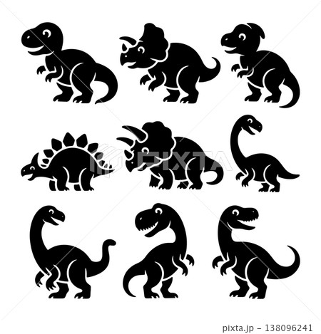 Colorful dinosaur silhouettes show different species in playful poses for educational fun 138096241