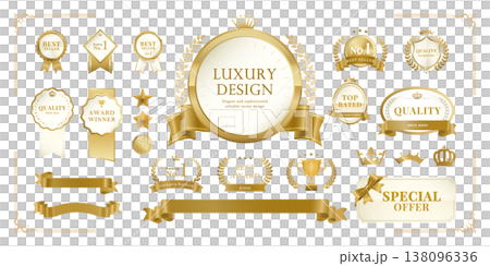 金徽章標籤絲帶框架獎品套裝 奢侈品促銷向量元素 138096336