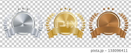 金、銀、銅徽章，獎章瑤帶，標籤套裝，空白軍階獎牌，材料。 138096411