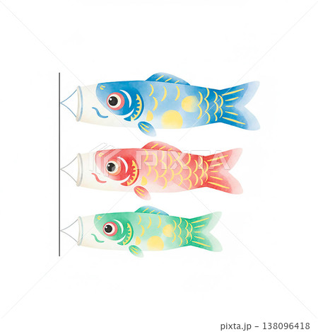 こどもの日のイメージ素材 水彩タッチの可愛いこいのぼりイラスト 138096418