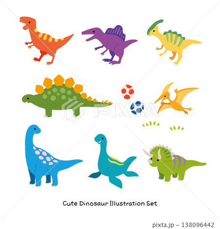 子供向け 恐竜のキャラクター素材セット 幼稚園・保育園の装飾に [手書き風] 138096442