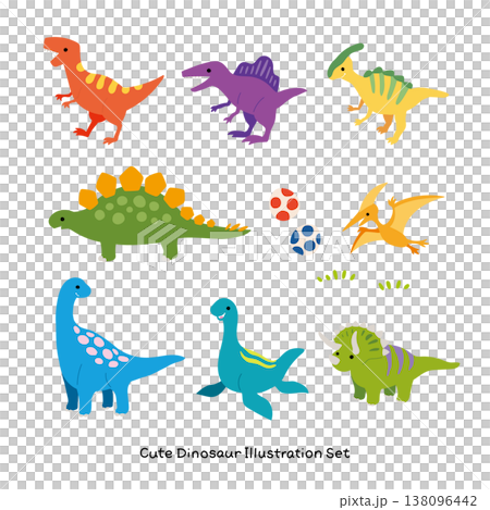 子供向け 恐竜のキャラクター素材セット 幼稚園・保育園の装飾に [手書き風] 138096442