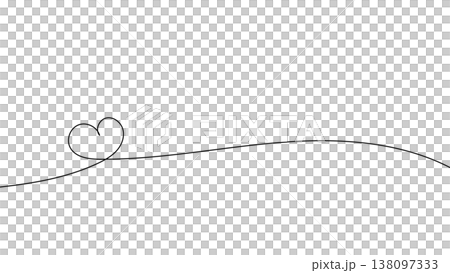 一筆書きのハートの線画。一本の黒い糸がハートを紡ぎながら波打つデザイン。愛情のシンボル背景 一筆書きのハートの線画。一本の黒い糸がハートを紡ぎながら波打つデザイン。愛情のシンボル背景 138097333