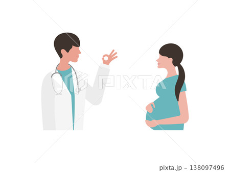 妊婦にOKサインをする医師のベクターイラスト素材(右向き) 妊婦にOKサインをする医師のベクターイラスト素材(右向き) 138097496