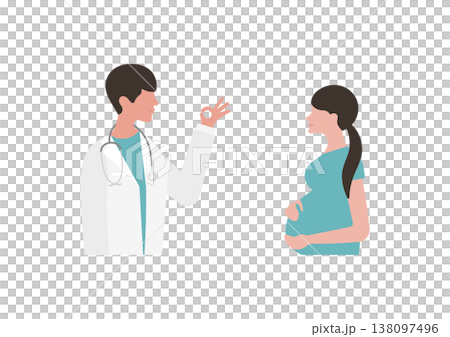 妊婦にOKサインをする医師のベクターイラスト素材(右向き) 妊婦にOKサインをする医師のベクターイラスト素材(右向き) 138097496