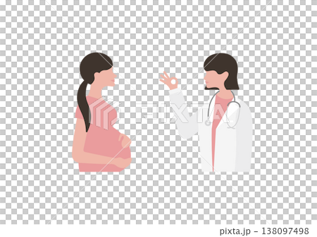 向量圖:一位女醫生向一位孕婦(面向左)比出「OK」手勢 向量圖:一位女醫生向一位孕婦(面向左)比出「OK」手勢 138097498