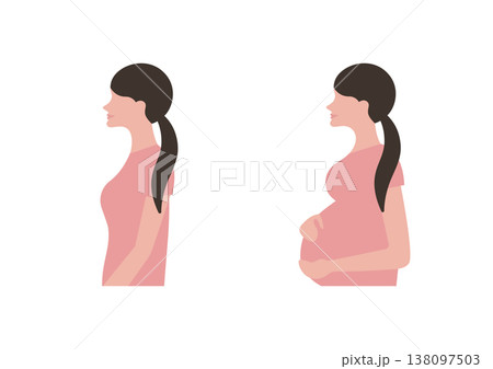 妊娠前と妊娠後期の女性のベクターイラストセット素材（左向き） 138097503