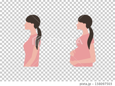 妊娠前と妊娠後期の女性のベクターイラストセット素材（左向き） 138097503