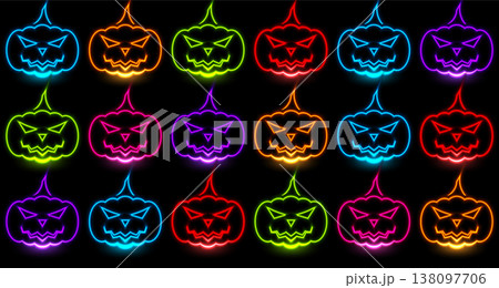 Colorful neon Halloween pumpkins abstract holiday background Colorful neon Halloween pumpkins abstract holiday background 138097706