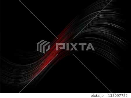 Red and black flowing linear waves abstract futuristic tech background 138097723