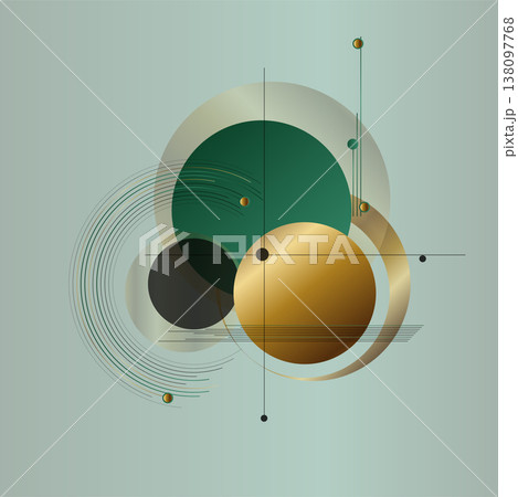 Golden and green geometric circles abstract minimal background Golden and green geometric circles abstract minimal background 138097768