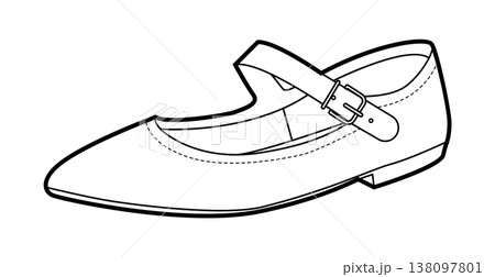 Mary Jane flat shoe women single line. Strap front pointed toe footwear daytime event relaxed look. Technical fashion Mary Jane flat shoe women single line. Strap front pointed toe footwear daytime event relaxed look. Technical fashion 138097801