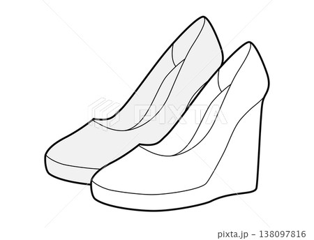 Wedge pump women sketch pair. Closed toe dress footwear for office, event, everyday smart outfit. Technical fashion  138097816