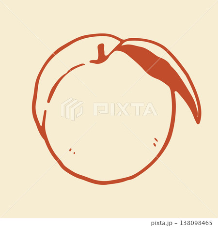 Minimalist vector graphic of a whole peach with a small leaf. This artistic hand drawn fruit sketch works well for natural product labels and kitchen interior decor 138098465