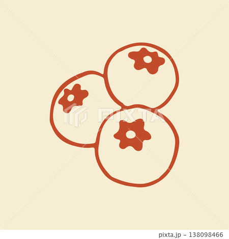 Hand drawn vector illustration of three ripe blueberries. Minimalist red line art icon of sweet summer berries for healthy smoothie bar and dessert design 138098466