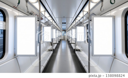 無人電車内中吊り広告モックアップ正面構図 138098824