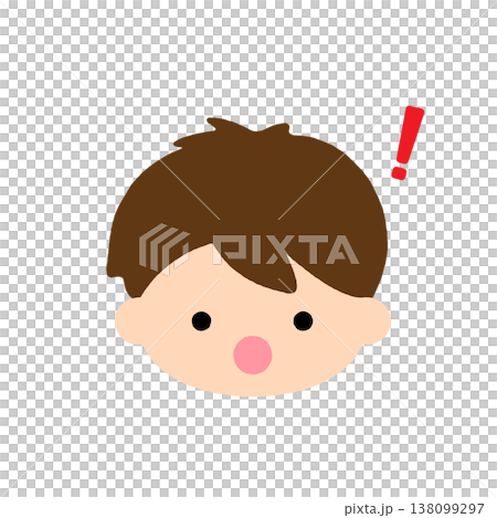 驚訝男孩表情圖示 | 可愛的兒童插畫 - 簡潔的表情和驚訝的情緒素材 138099297