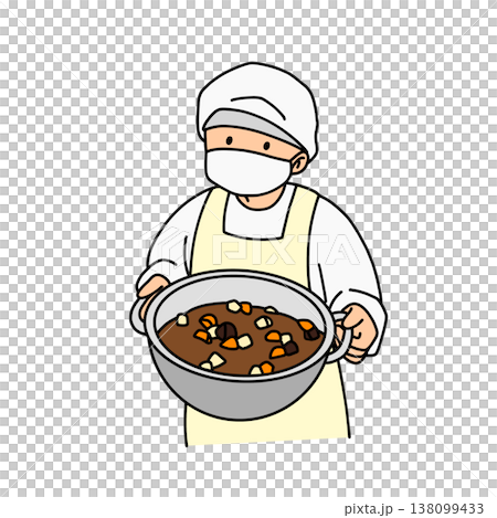 大鍋で大量調理する給食スタッフのイラスト(調理師・施設給食・厨房) 大鍋で大量調理する給食スタッフのイラスト(調理師・施設給食・厨房) 138099433