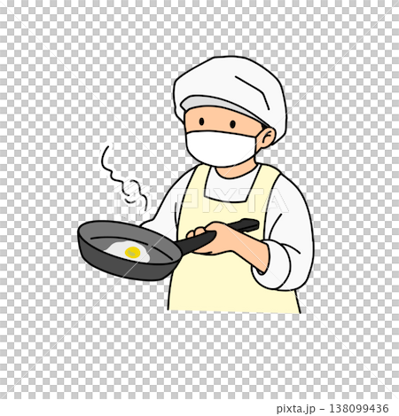 學校午餐工作人員在煎鍋裡烹飪的插圖（廚師，烹飪，廚房） 138099436