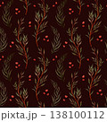 Elegant Botanical Pattern Featuring Watercolor Sprigs And Red Seeds Suitable For Textiles And Stationery 138100112