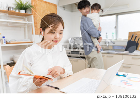 旦那さんに子守してもらってリモートワークする妻 旦那さんに子守してもらってリモートワークする妻 138100132